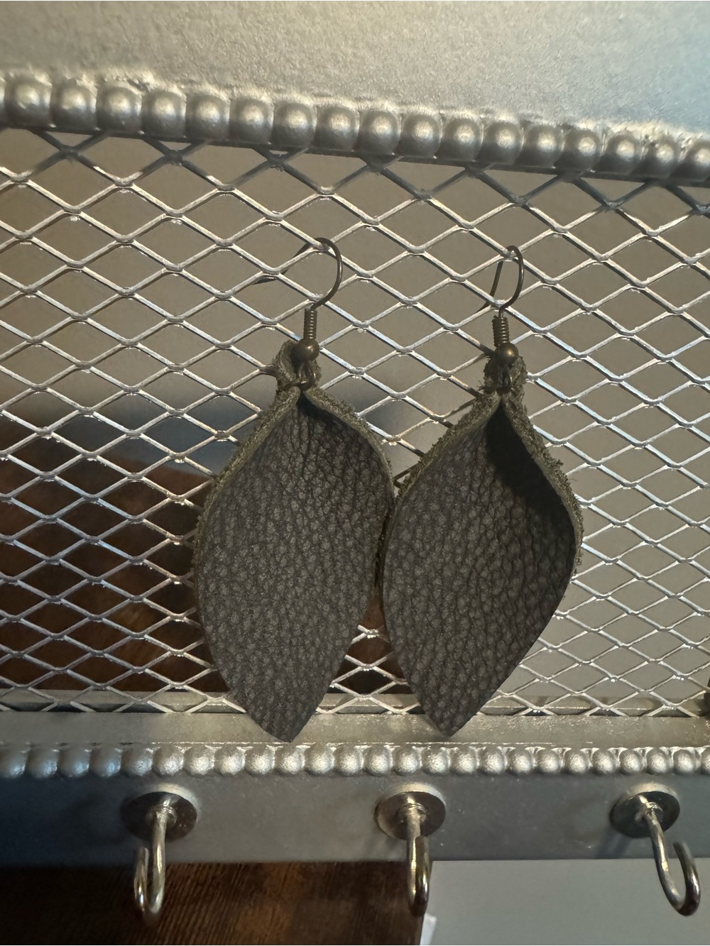 Black Leather Leaf Dangle Earrings by